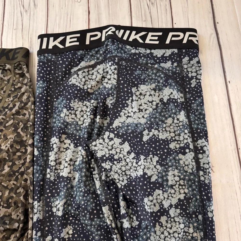 Nike Pro Dri-Fit Compression Leggings‎ Lot 2 M Floral & Camo Athletic Gym